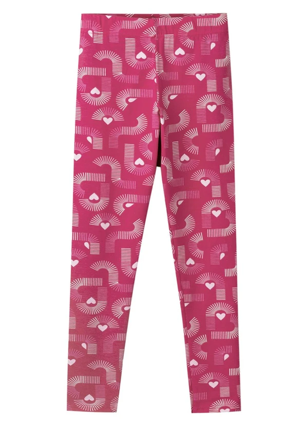Malwee Kids - Calça Legging Corações Geométricos Rosa Escuro