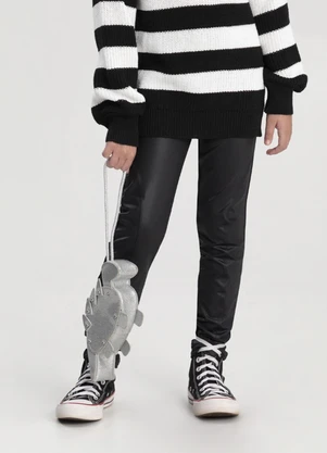 Alakazoo Calça Legging de Cós Elástico em Malha Preto