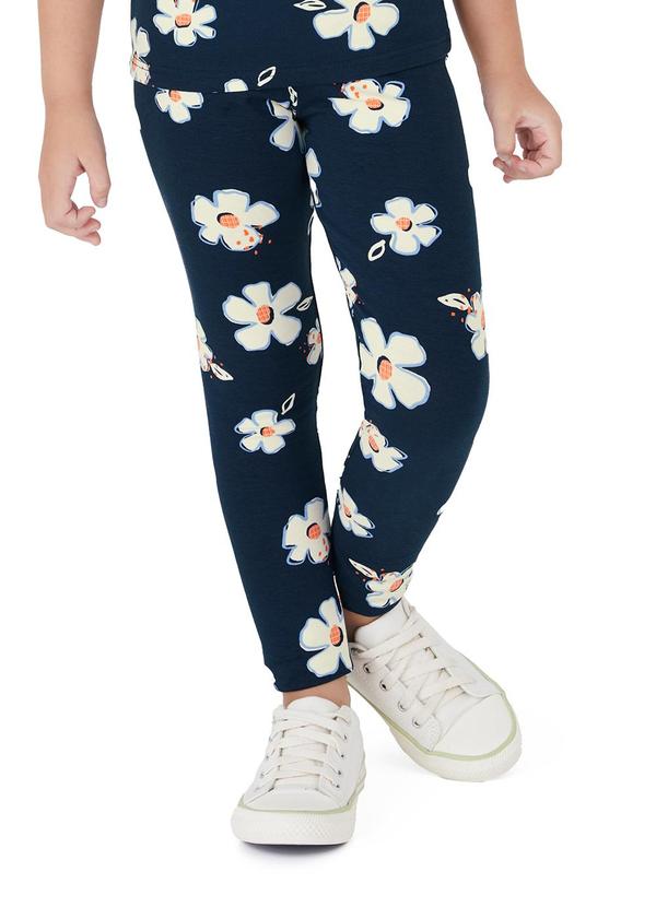 Malwee Kids - Calça Legging Floral Azul Marinho