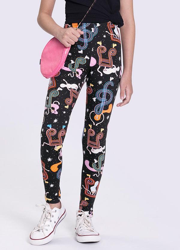 Alakazoo - Calça Legging Infantil Menina Estampada Preto