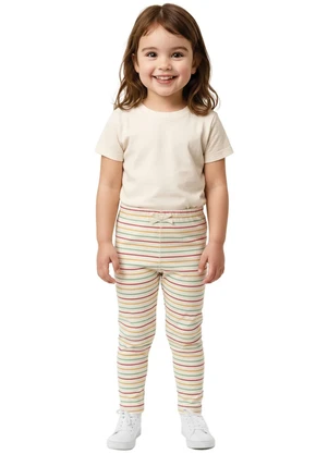 Malwee Kids - Calça Legging Listrada em Ribana Off White - MALWEE KIDS