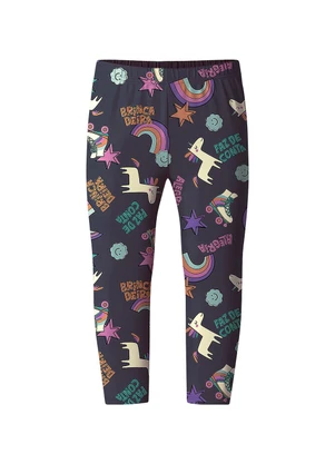 Malwee Kids - Calça Legging Unicórnios em Moletom Preto  - MALWEE KIDS