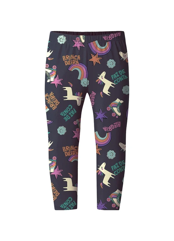 Malwee Kids - Calça Legging Unicórnios em Moletom Preto 