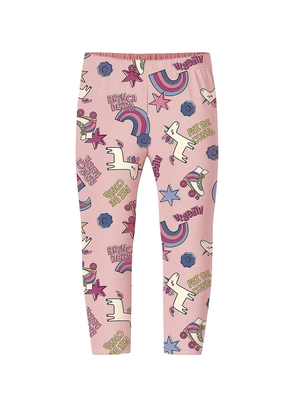 Malwee Kids - Calça Legging Unicórnios em Moletom Rosa Claro