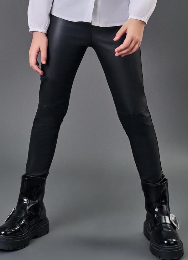 Catavento - Legging Menina em Courino Preto