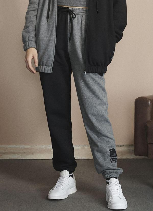 Authoria - Calça de Moletom Meio a Meio Cinza