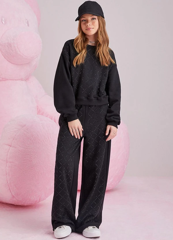 I Am - Calça de Moletom Wide Leg Preto 3