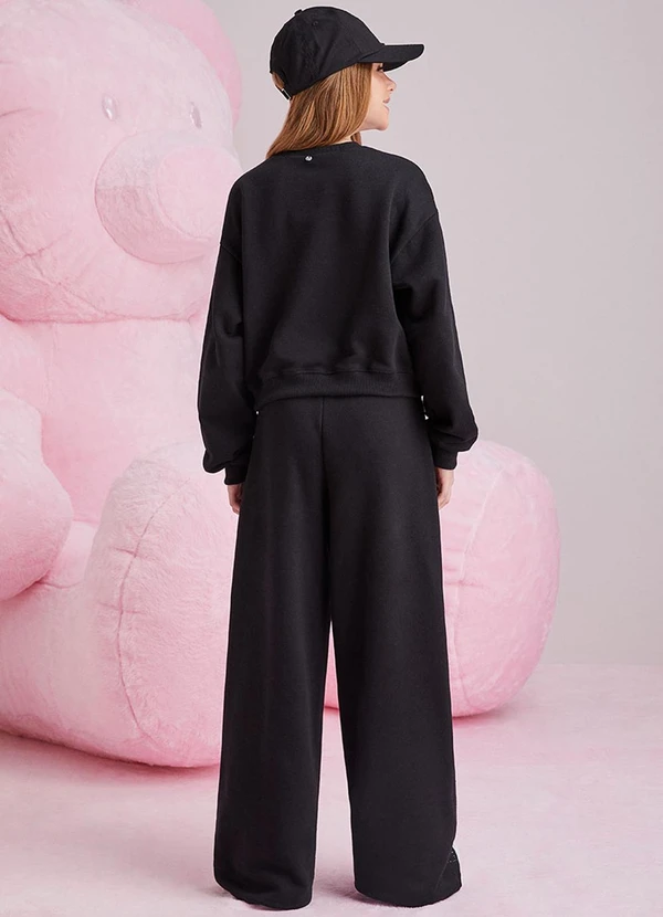 I Am - Calça de Moletom Wide Leg Preto 4