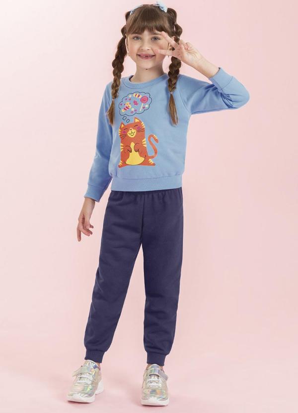 Cativa Kids - Calça Feminina de Moletom Peluciado Azul 2
