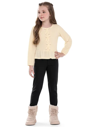 Colorittá - Calça Infantil Menina Moletom Ponto Roma Preto - COLORITTÁ