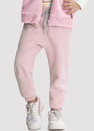 Alakazoo - Calça Jogger Infantil Menina Moletom com Cadarço Rosa - ALAKAZOO