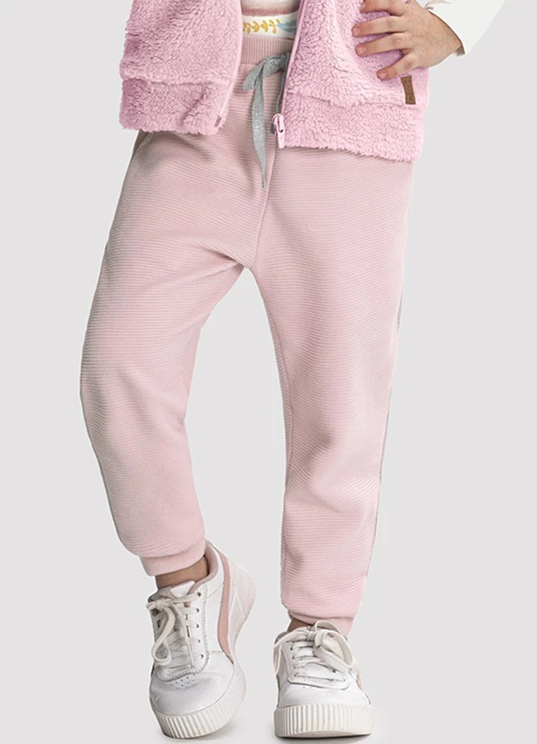Alakazoo - Calça Jogger Infantil Menina Moletom com Cadarço Rosa