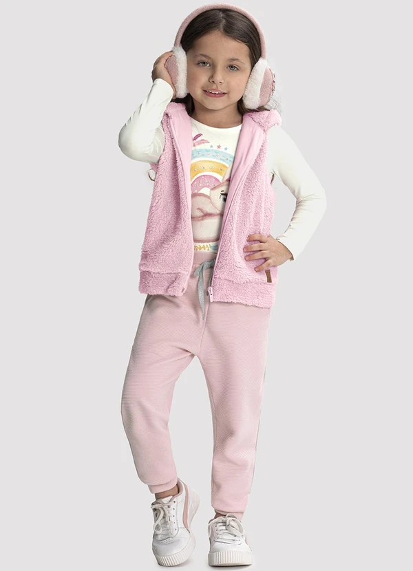 Alakazoo - Calça Jogger Infantil Menina Moletom com Cadarço Rosa 2