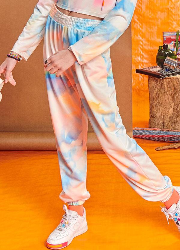 I Am - Calça Jogger Teen Tie Dye de Moletom Branco