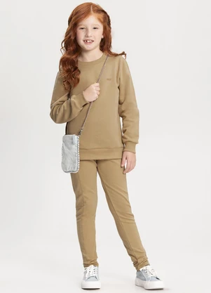 Alakazoo - Calça Legging Menina em Molecotton Felpado Bege - ALAKAZOO
