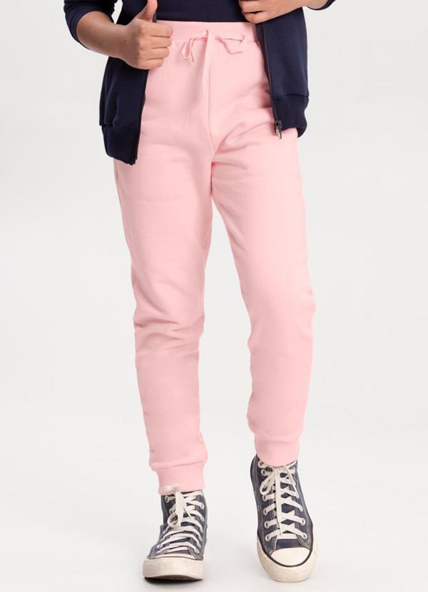 Alakazoo - Calça Menina com Bolso em Moletom Felpado Rosa