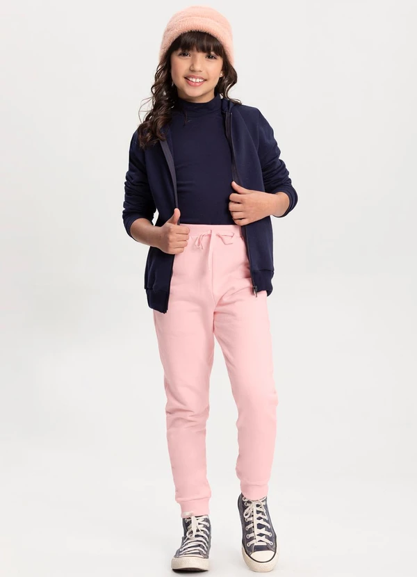 Alakazoo - Calça Menina com Bolso em Moletom Felpado Rosa 2
