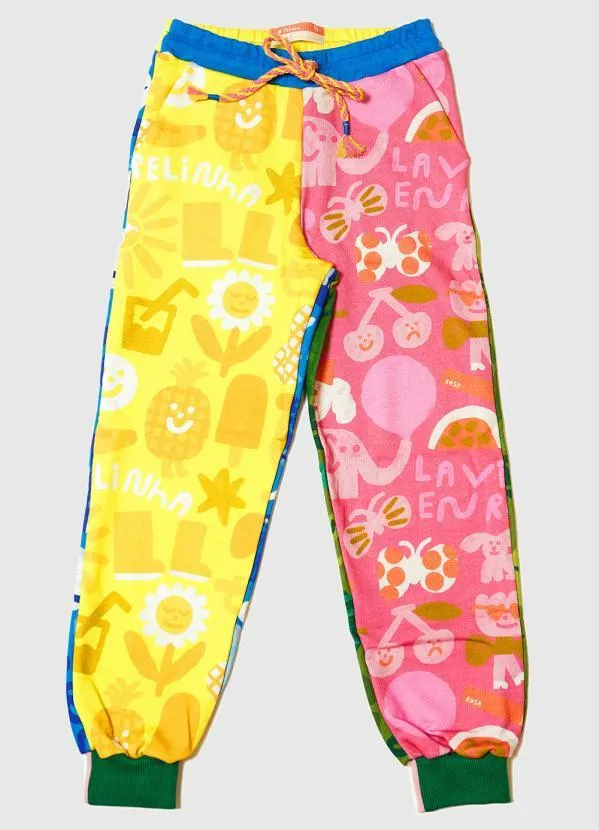 Fábula - Calça Menina de Moletom Cor-De-Que Estampado 1