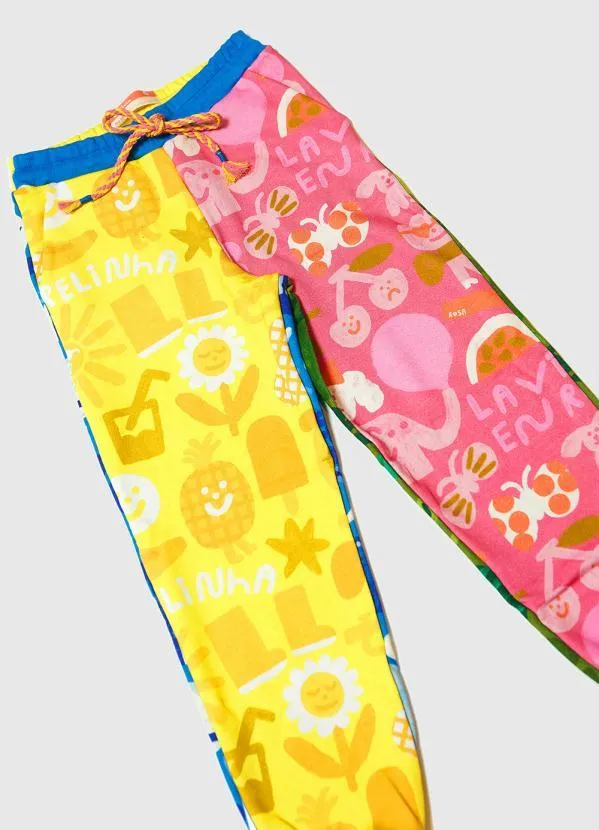 Fábula - Calça Menina de Moletom Cor-De-Que Estampado 3