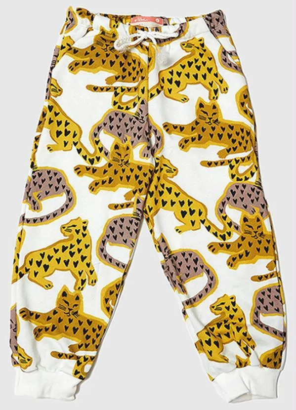Fábula - Calça Menina de Moletom Onça Coração Branco