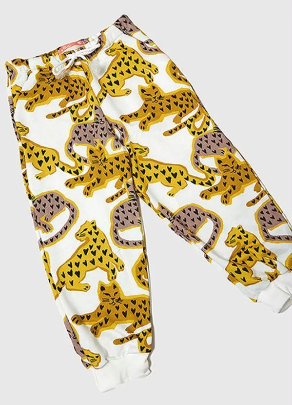 Fábula - Calça Menina de Moletom Onça Coração Branco 3