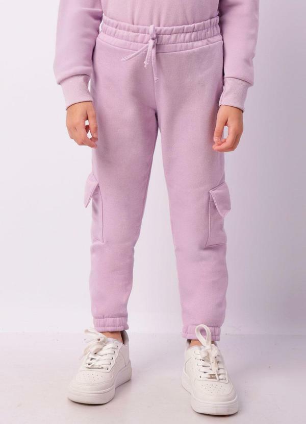 Torra - Calça Moletom Infantil Jogger Bolso Cargo Lilás