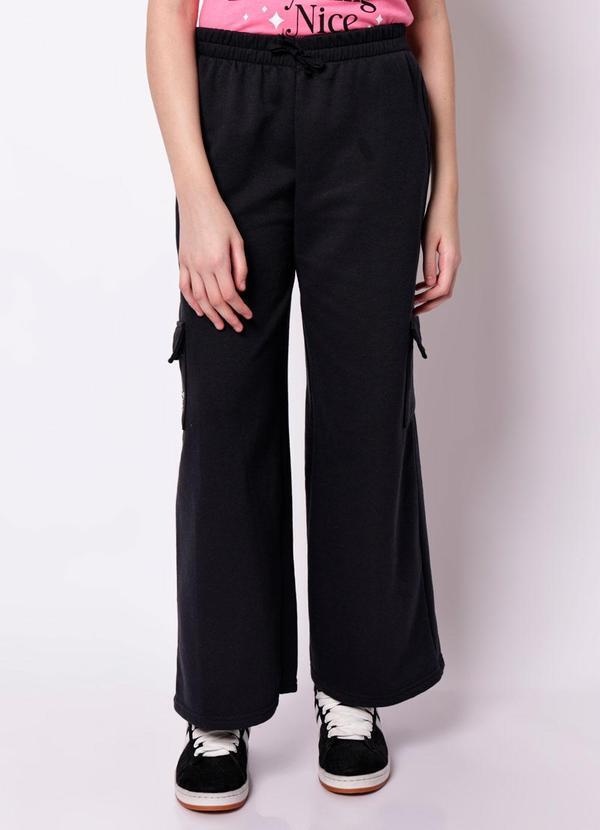 Torra - Calça Moletom Juvenil Bolso Cargo Estrela Preto