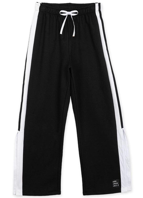 Hapier - Calça Wide Leg Moletom Juvenil Feminina Preto