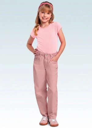 Fakini Kids - Calça Barrel Sarja Rosa - FAKINI KIDS