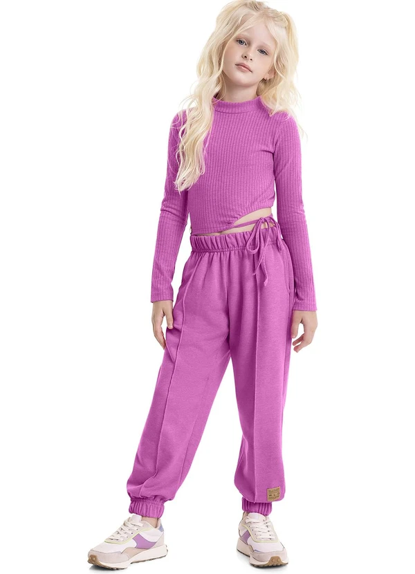 Gloss - Calça Básica em Moletom Juvenil Rosa 2