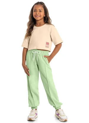 Gloss - Calça Básica Juvenil em Moletom Verde - GLOSS