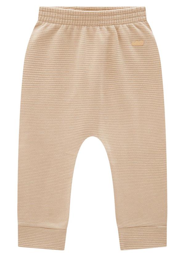 Marlan - Calça Bebê em Moletom Quadriculado Unissex Bege
