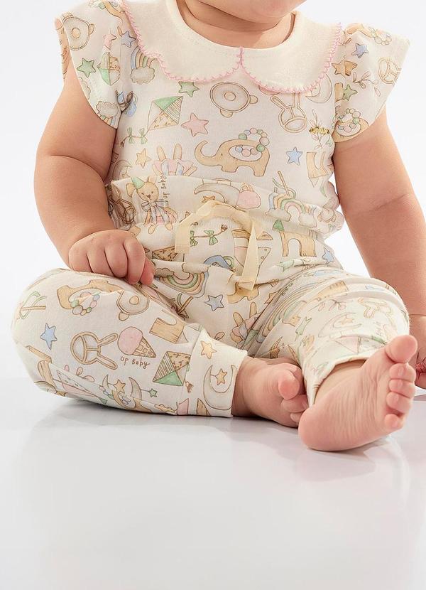 Up Baby - Calça Bebê Menina em Suedine Bege