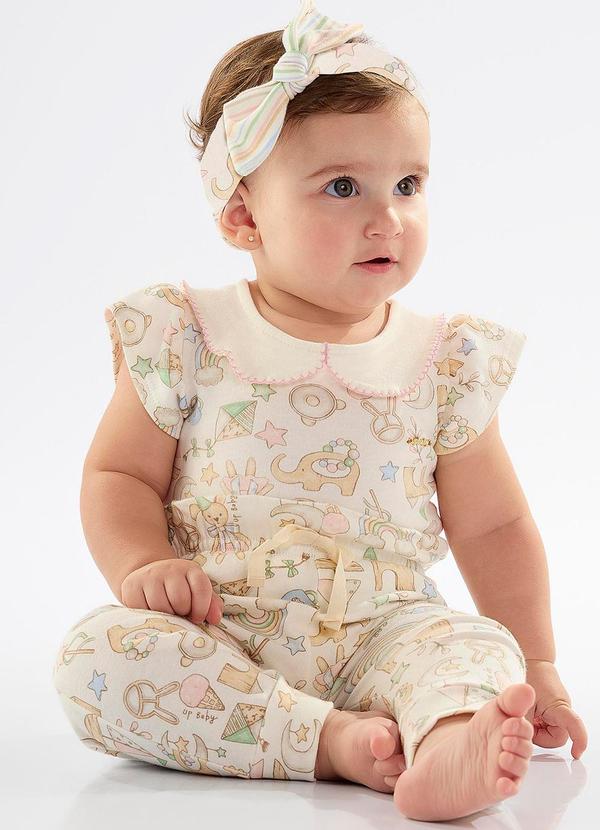 Up Baby - Calça Bebê Menina em Suedine Bege 2