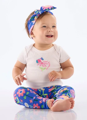 Up Baby - Calça Bebê Menina em Suedine Azul - UP BABY