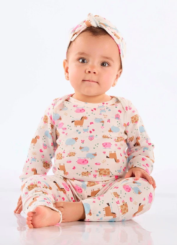 Up Baby - Calça Bebê Menina em Suedine Branco