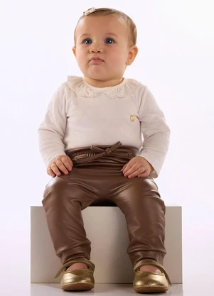 Up Baby - Calça Bebê Menina Malha Cirrê Marrom - UP BABY