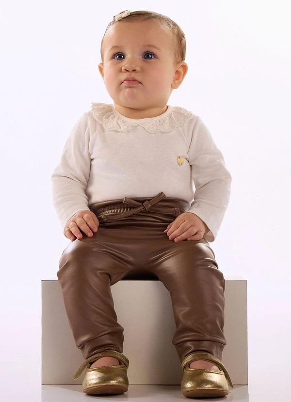 Up Baby - Calça Bebê Menina Malha Cirrê Marrom