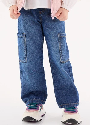 Up Baby - Calça Cargo Infantil para Menina Azul - UP BABY