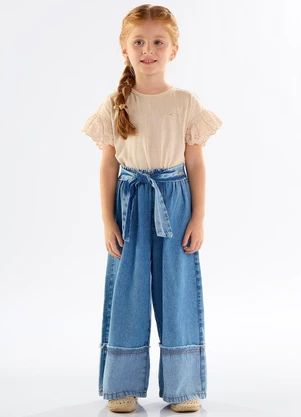 Up Baby - Calça Clochard Infantil em Jeans Azul - UP BABY