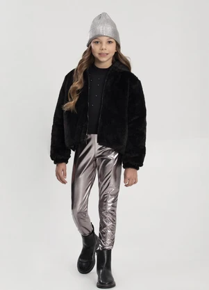 Alakazoo - Calça com Cós Elástico em Malha Foil Cinza - ALAKAZOO