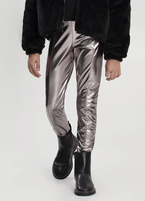 Alakazoo - Calça com Cós Elástico em Malha Foil Cinza