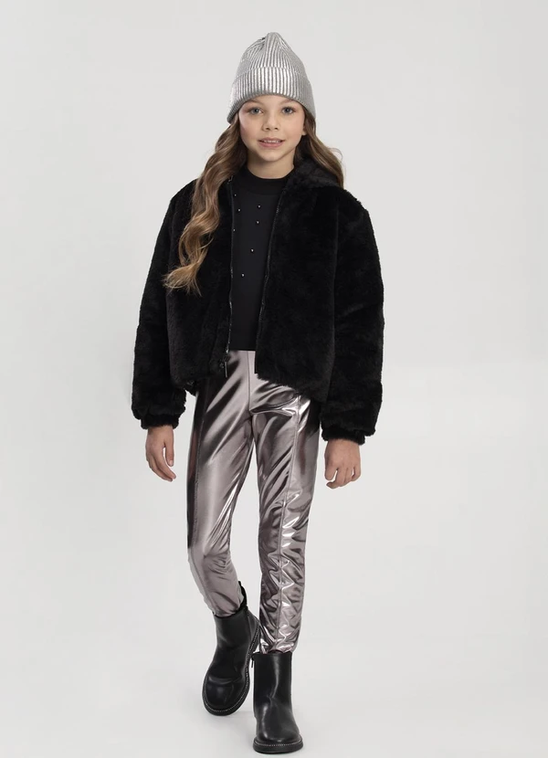 Alakazoo - Calça com Cós Elástico em Malha Foil Cinza 2