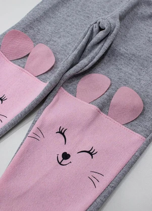 Turminha - Calça com Orelhas Estampada Menina Cinza - TURMINHA