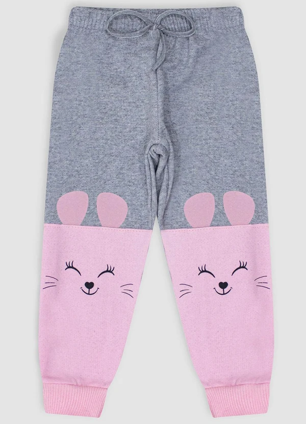 Turminha - Calça com Orelhas e Estampa - Menina Cinza