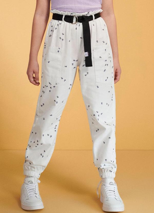 I Am - Calça de Sarja Estampada Branco