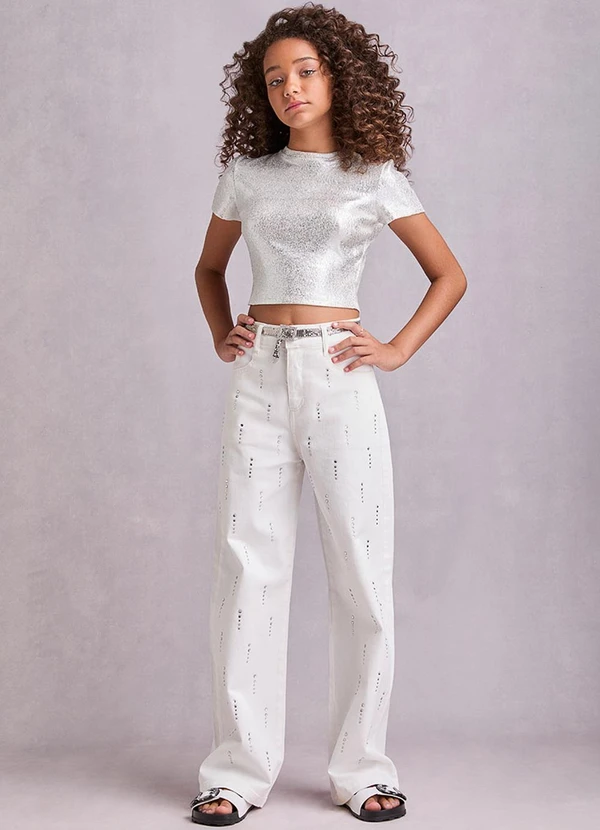 I Am - Calça de Sarja Off White com Strass Off White 3