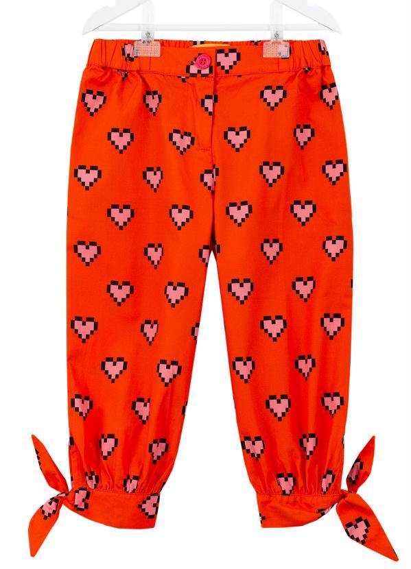Fábula - Calça de Tricoline Estampa Coração Pixel Vermelha