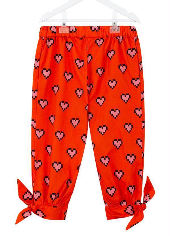 Fábula - Calça de Tricoline Estampa Coração Pixel Vermelha 2