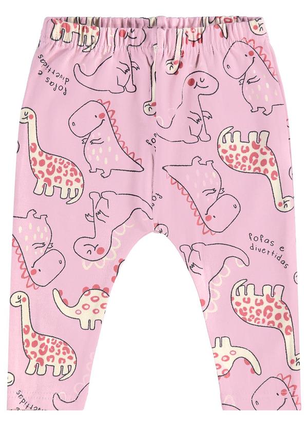 Malwee Kids - Calça Dinossauros em Cotton Rosa Claro